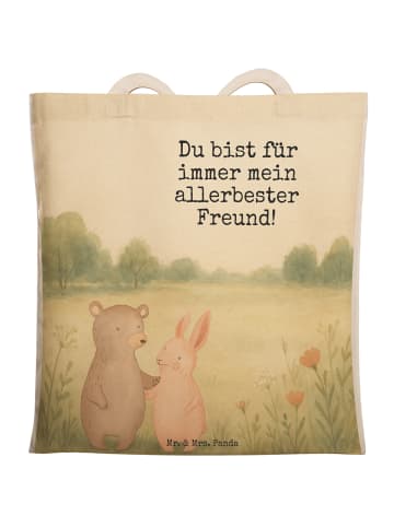 Mr. & Mrs. Panda Tote Bag Bär und Hase Umarmen Design mit Spruch in Weiß