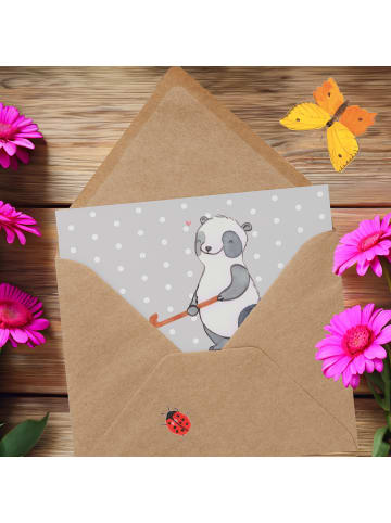 Mr. & Mrs. Panda Klappkarte Panda Hockey spielen mit Spruch in Grau Pastell