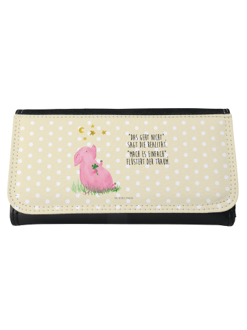 Mr. & Mrs. Panda Portemonnaie für Damen Schwein Glück mit Spruch in Gelb Pastell