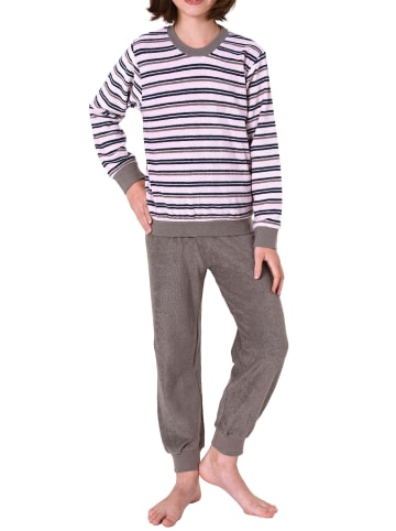 NORMANN Frottee Pyjama langarm Schlafanzug Bündchen Streifen - 50628 in rosa