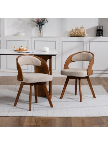ABRIHOME Esszimmerstuhl in Beige drehbar mit Kissen geschwungener Rückenlehne