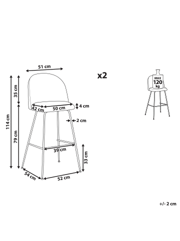 Beliani 2-tlg Barhocker ARCOLA in Weiß/Schwarz