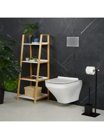 relaxdays WC Garnitur in Schwarz/ Natur - (B)22 x (H)64,5 x (T)18 cm