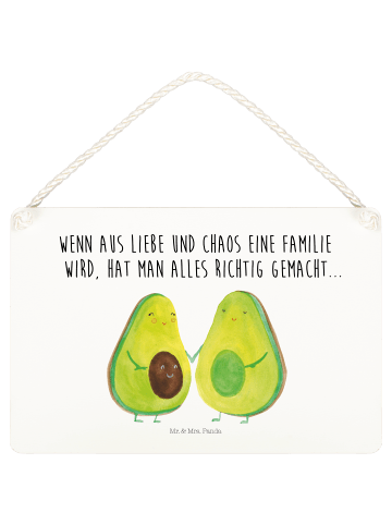 Mr. & Mrs. Panda Wandbild Holz Avocado Pärchen mit Spruch in Weiß