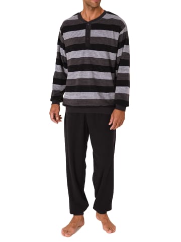 NORMANN Frottee Schlafanzug Bündchen Blockstreifen - 75482 in dunkelgrau