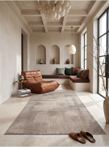 KADIMA DESIGN ERESMA Teppich Kurzflor Beige 80x150 Geometrisch Polyester Wohnzimmer in Beige