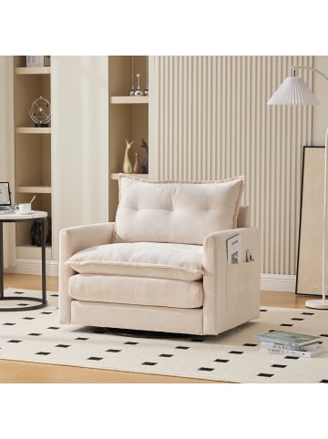ABRIHOME Loungesessel in Beige 360° drehbar mit Armlehnen und Kissen 