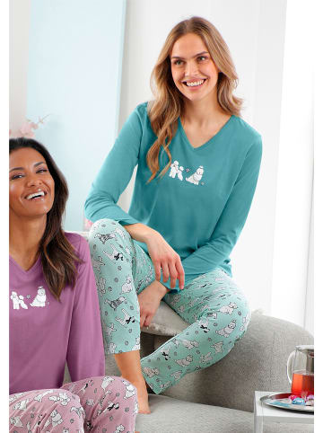 WITT WEIDEN Schlafanzüge in ozean-mint-bedruckt + violett-mauve-bedruckt