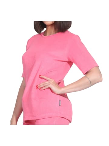 NORMANN Schlafanzug kurzarm Frottee Oberteil Pyjama Shirt Top in pink