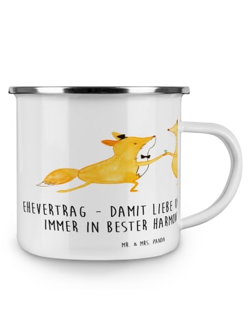 Mr. & Mrs. Panda Emaillebecher Ehevertrag Liebe Finanzen mit Spruch in Transparent