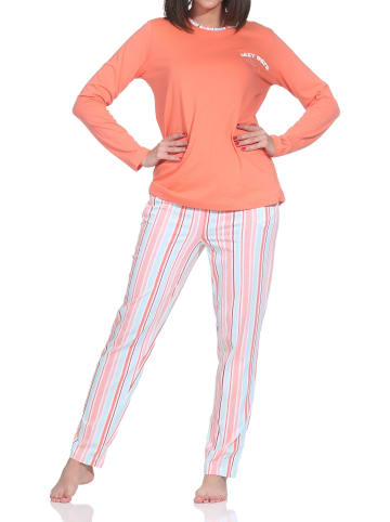 NORMANN Schlafanzug langarm Streifenoptik Übergrösse in orange