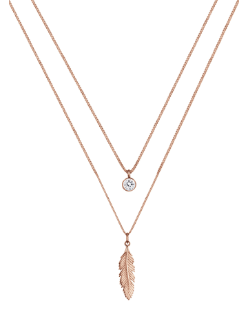 Elli Halskette 925 Sterling Silber Boho, Feder in Rosegold