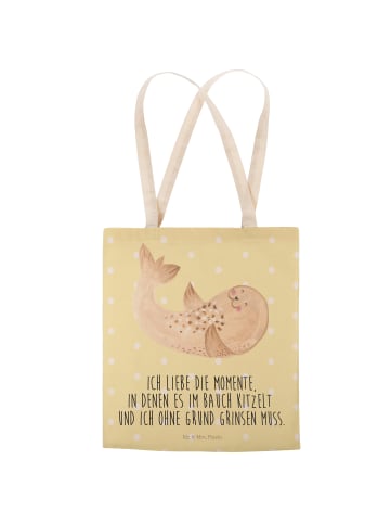 Mr. & Mrs. Panda Shopper-Tasche Robbe Liegen mit Spruch in Gelb Pastell