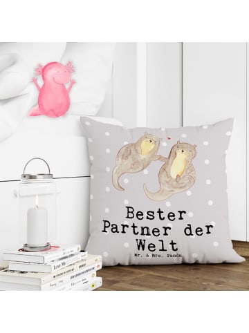 Mr. & Mrs. Panda 40x40 Kissen Otter Bester Partner der Welt mit ... in Grau Pastell