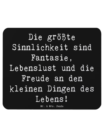 Mr. & Mrs. Panda Mauspad Spruch Sinnlichkeit und Freude mit Spruch in Schwarz