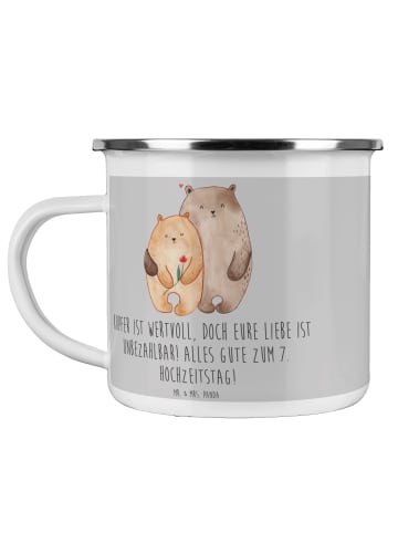 Mr. & Mrs. Panda Tasse 7. Hochzeitstag Kupferhochzeit mit Spruch in Heather Grey