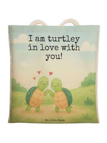 Mr. & Mrs. Panda Einkaufstasche Schildkröten Paar Design mit Spruch in Weiß