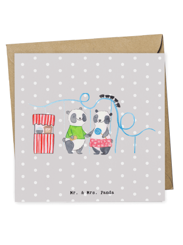 Mr. & Mrs. Panda Einladungskarte Pandas Freizeitpark besuchen oh... in Grau Pastell