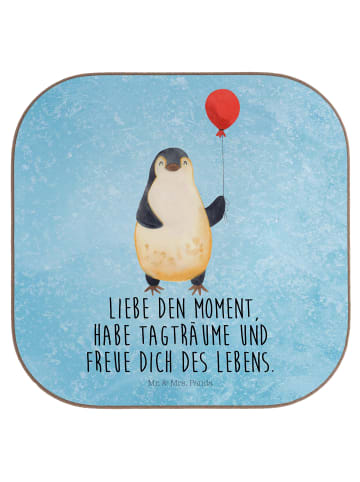 Mr. & Mrs. Panda Glasuntersetzer Pinguin Luftballon mit Spruch in Eisblau