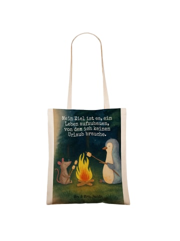 Mr. & Mrs. Panda Tragetasche Pinguin Lagerfeuer Design mit Spruch in Weiß