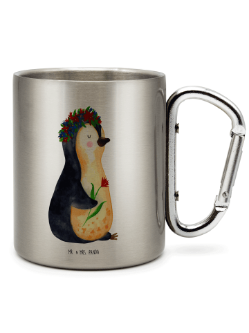Mr. & Mrs. Panda Edelstahltasse Pinguin Blumen ohne Spruch in Silber