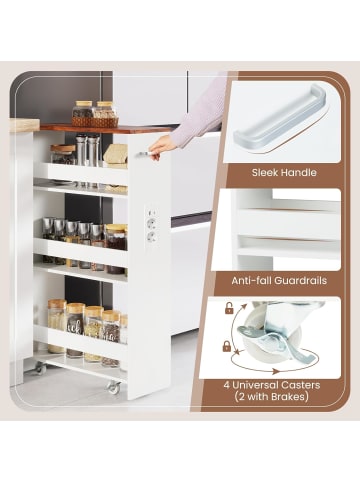 COSTWAY Nischenwagen 20cm breit schmal mit Ladestation in Braun