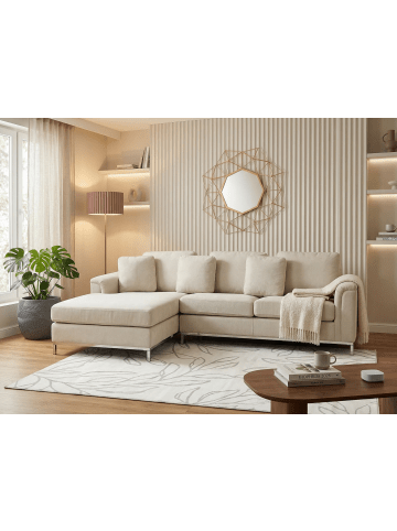 Beliani Ecksofa OSLO in Beige/Silber - (W) 270 x (H) 64 x (L) 151 cm rechtsseitig