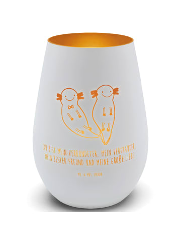 Mr. & Mrs. Panda Teelichthalter Gold Axolotl Freundin mit Spruch in Weiß