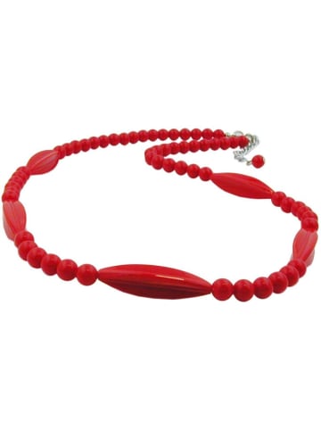 Gallay Kette Rillenolive und Perle rot Kunststoff Verschluss silberfarbig 50cm in rot