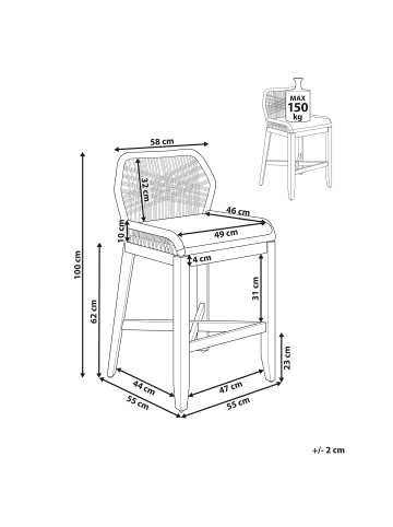 Beliani 2er-Set Gartenstuhl TALAMONE in Braun/Beige