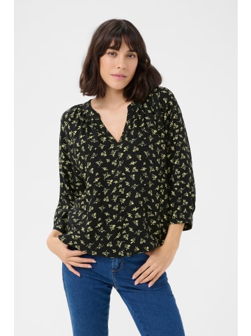 Kaffe Langarm-Bluse KAemine Loose fit in Black/Green Lettuce Ditzy