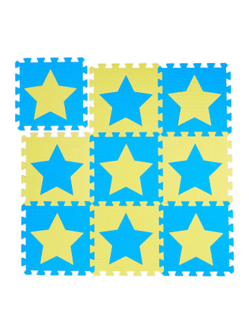relaxdays 9x Puzzlematte Sterne in Blau/ Gelb