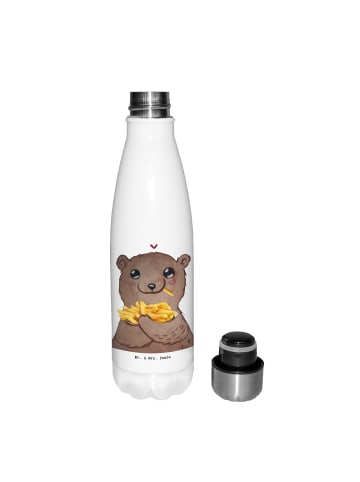 Mr. & Mrs. Panda Trinkflasche Bär Pommes verliebt ohne Spruch in Weiß