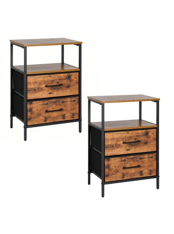 relaxdays 2 x Nachttisch in Braun/ Schwarz - (B)38 x (H)61 x (T)28 cm