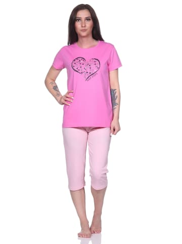 NORMANN Capri Schlafanzug Capri Pyjama HerzchenMuster - 79912 in pink