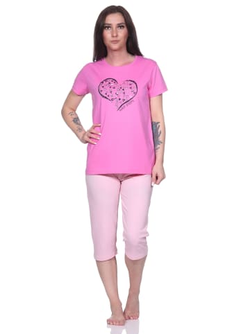 NORMANN Capri Schlafanzug Capri Pyjama HerzchenMuster in pink