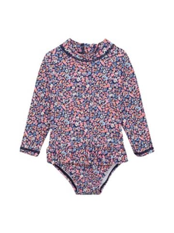 Color Kids Badeanzug langarm UV-Schutz Rüsche Blumen in Mehrfarbig