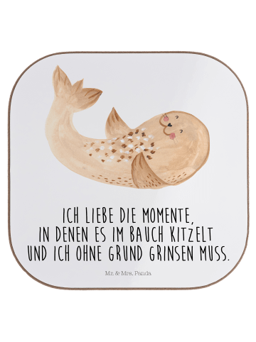Mr. & Mrs. Panda Tassen Untersetzer Robbe Liegen mit Spruch in Weiß