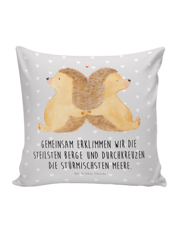 Mr. & Mrs. Panda Kissen 40x40 Igel händchenhaltend mit Spruch in Grau Pastell