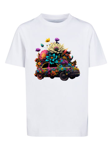 F4NT4STIC T-Shirt Blumen Auto Unisex Tee in weiß