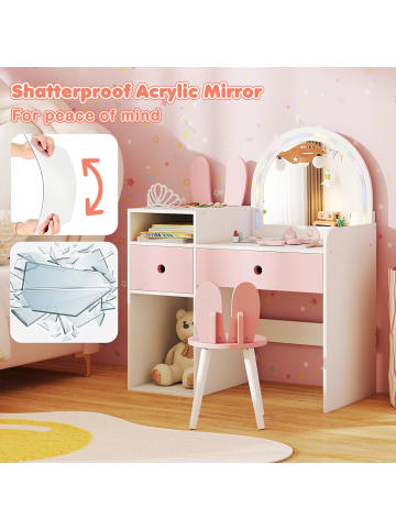 COSTWAY Kinder Schminktisch mit Beleuchtung in Weiß