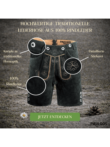 PAULGOS Lederhose Kurz Echtleder HK2 in Grau