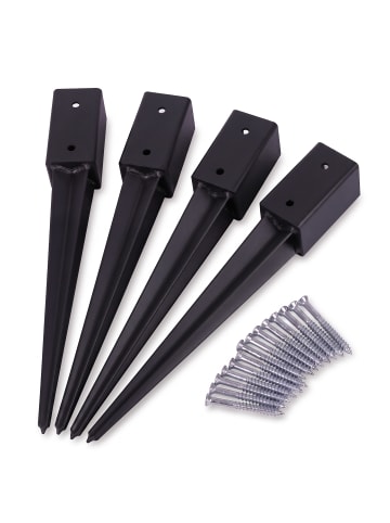 relaxdays 4 x Einschlaghülse in Schwarz - (B)81 x (H)750 x (T)81 mm
