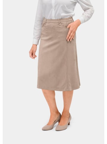 GOLDNER Kurzgröße: bequemer Rock in Velourslederoptik in stein