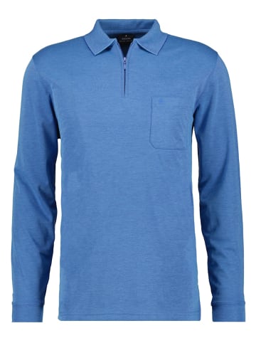 Ragman Softknit-Poloshirt Langarm mit Zip in Blau