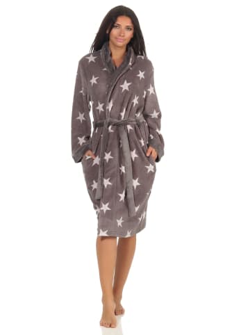 NORMANN Bademantel Sterne Morgenmantel Coralfleece - 51270 in grau