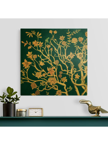 WALLART Leinwandbild Gold - Chinoiserie Blumen in der Nacht I in Blau