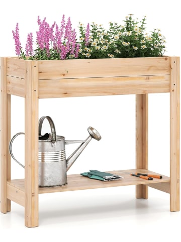 COSTWAY Hochbeet mit Ablage in Hellbraun