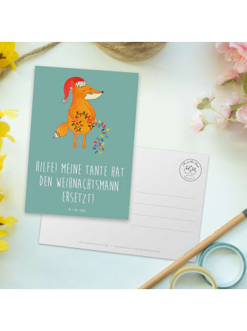 Mr. & Mrs. Panda Postkarte Tante Weihnachten mit Spruch in Meeresbrise