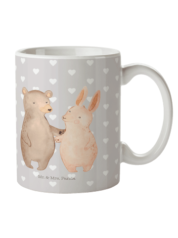 Mr. & Mrs. Panda Tasse Bär und Hase Umarmen ohne Spruch in Grau Pastell